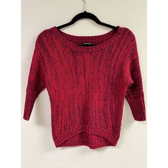 EXPRESS Womens 3/4 Sleeve Wool Blend Knit Pullover Pink Purple Sweater Sz Small - Picture 3 of 6
